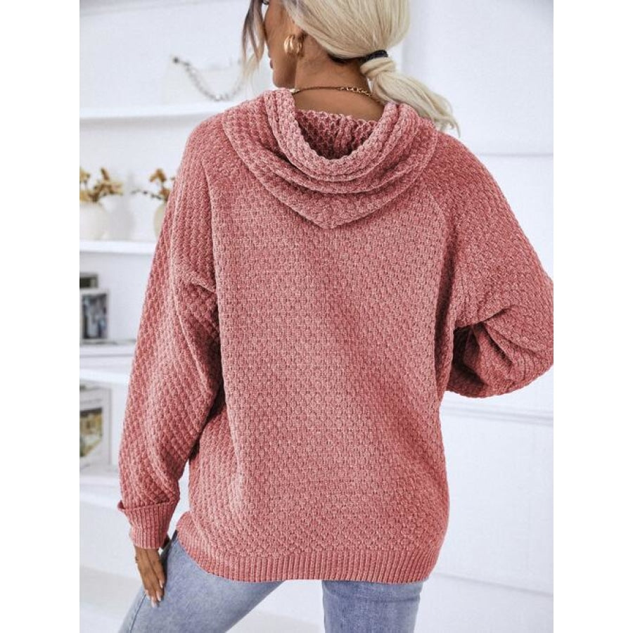 Texture Drawstring Long Sleeve Hooded Sweater Shirts &amp; Tops