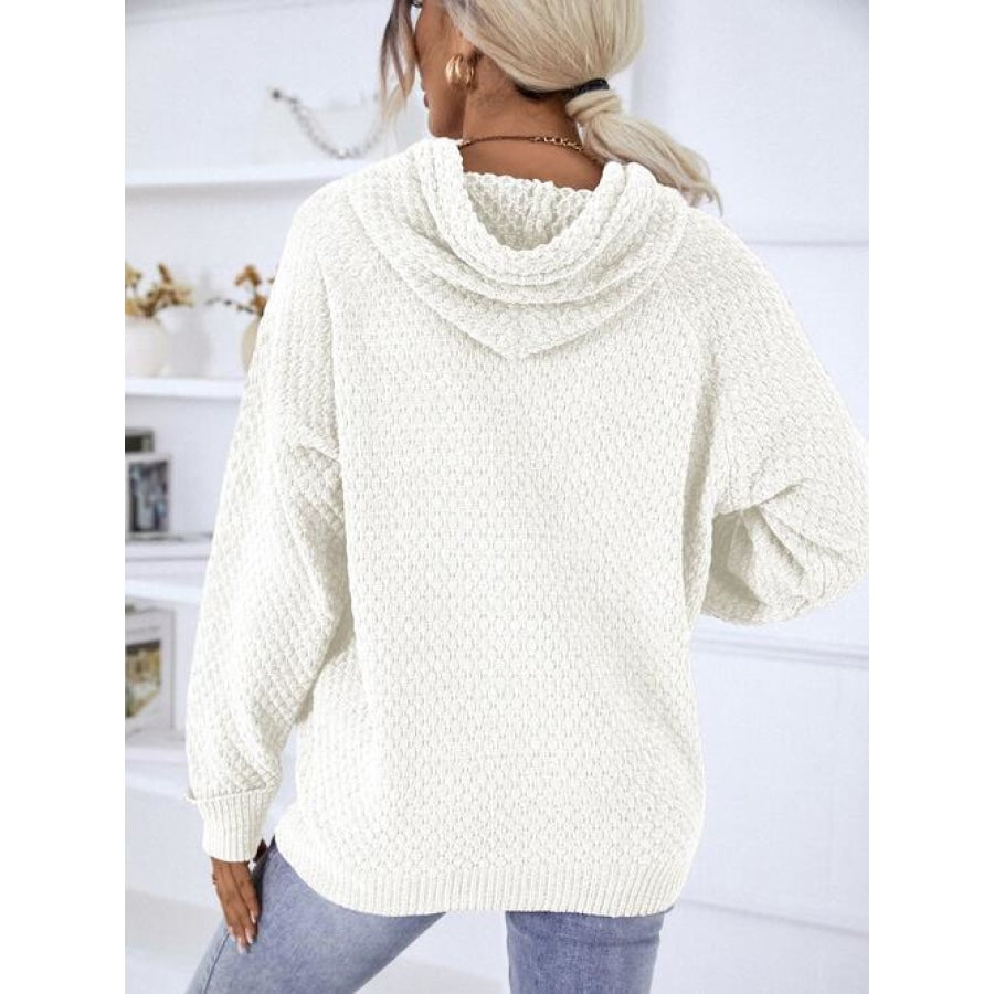 Texture Drawstring Long Sleeve Hooded Sweater Shirts &amp; Tops