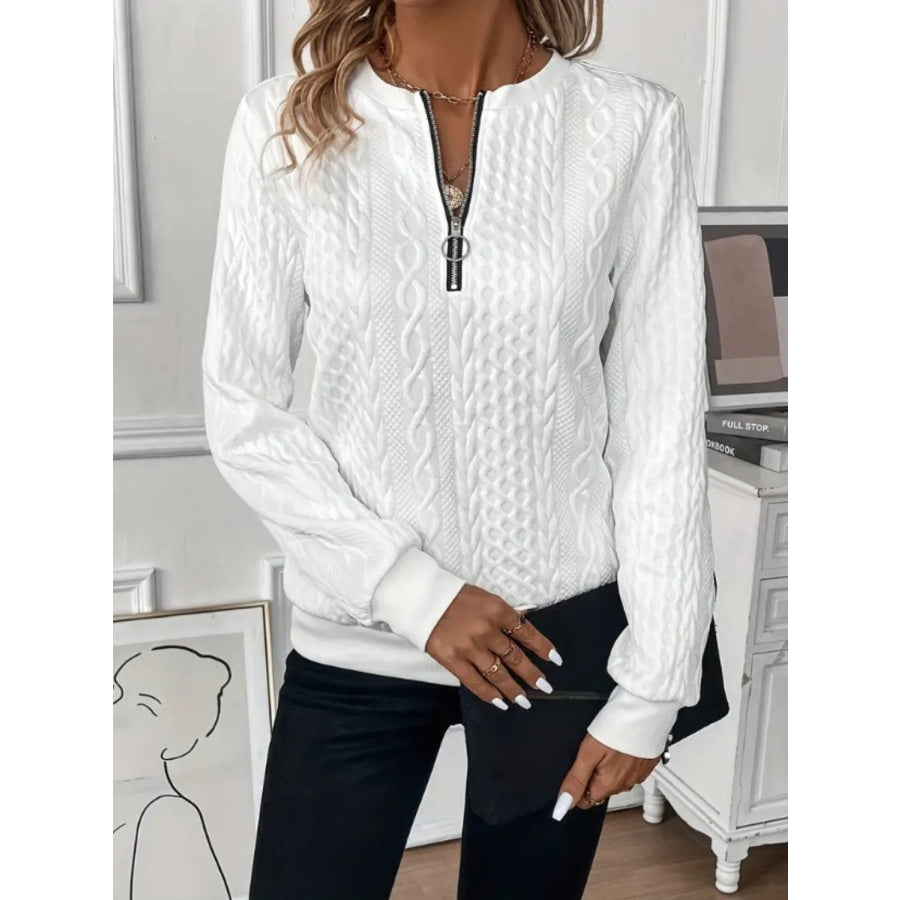 Texture Half Zip Long Sleeve Sweatshirt Apparel and Accessories