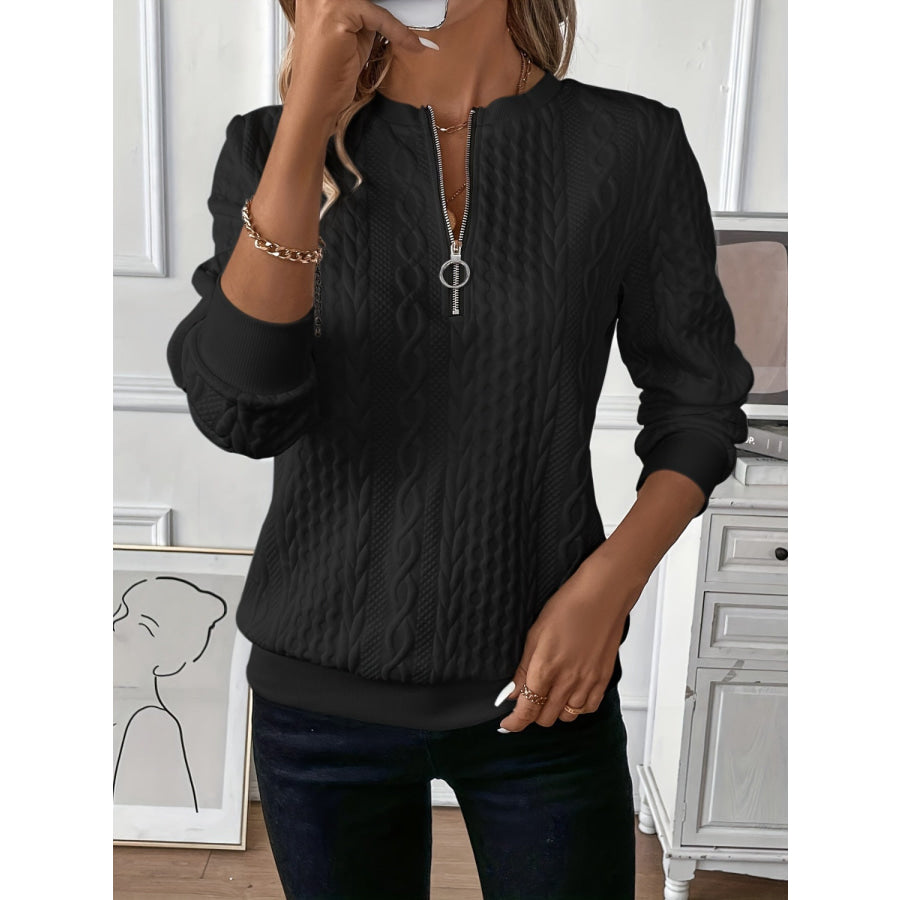 Texture Half Zip Long Sleeve Sweatshirt Apparel and Accessories