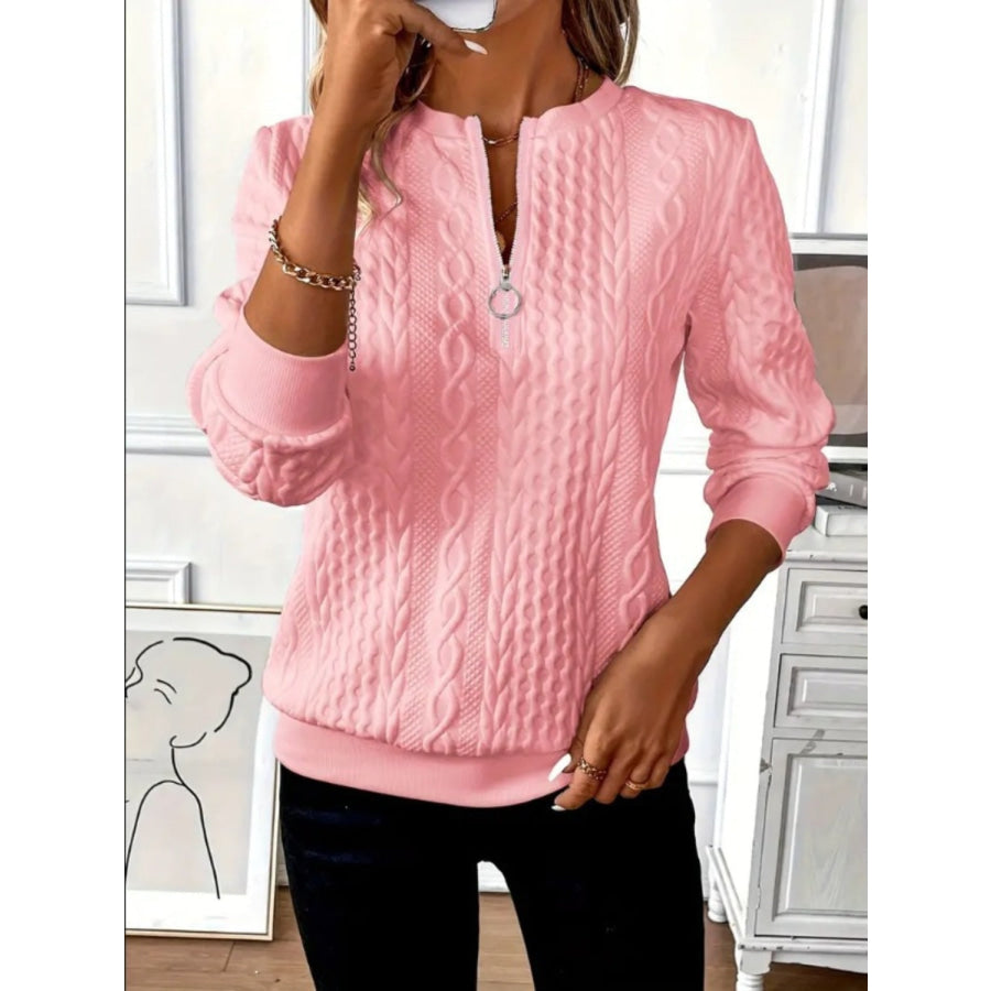 Texture Half Zip Long Sleeve Sweatshirt Apparel and Accessories