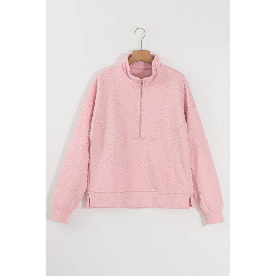 Texture Half Zip Long Sleeve Sweatshirt Apparel and Accessories