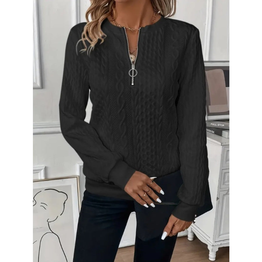 Texture Half Zip Long Sleeve Sweatshirt Apparel and Accessories