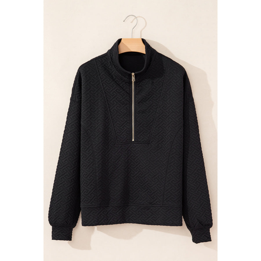 Texture Half Zip Long Sleeve Sweatshirt Apparel and Accessories