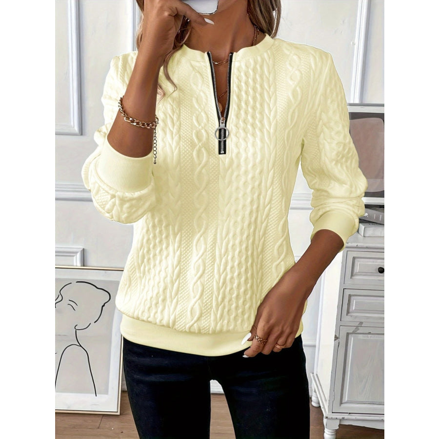 Texture Half Zip Long Sleeve Sweatshirt Pastel Yellow / S Apparel and Accessories