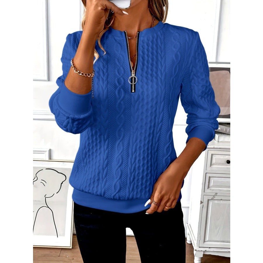 Texture Half Zip Long Sleeve Sweatshirt Royal Blue / S Apparel and Accessories