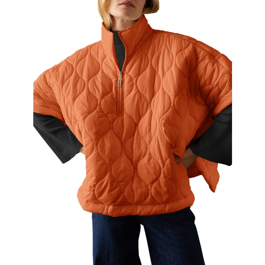 Texture Half Zip Half Sleeve Outerwear Orange / S Apparel and Accessories