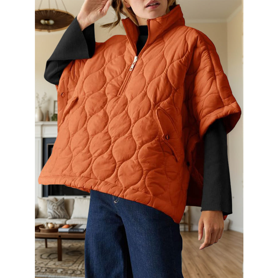 Texture Half Zip Half Sleeve Outerwear Orange / S Apparel and Accessories