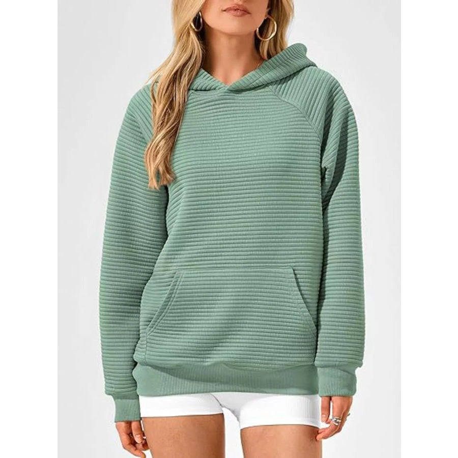 Texture Kangaroo Pocket Raglan Sleeve Hoodie Apparel and Accessories