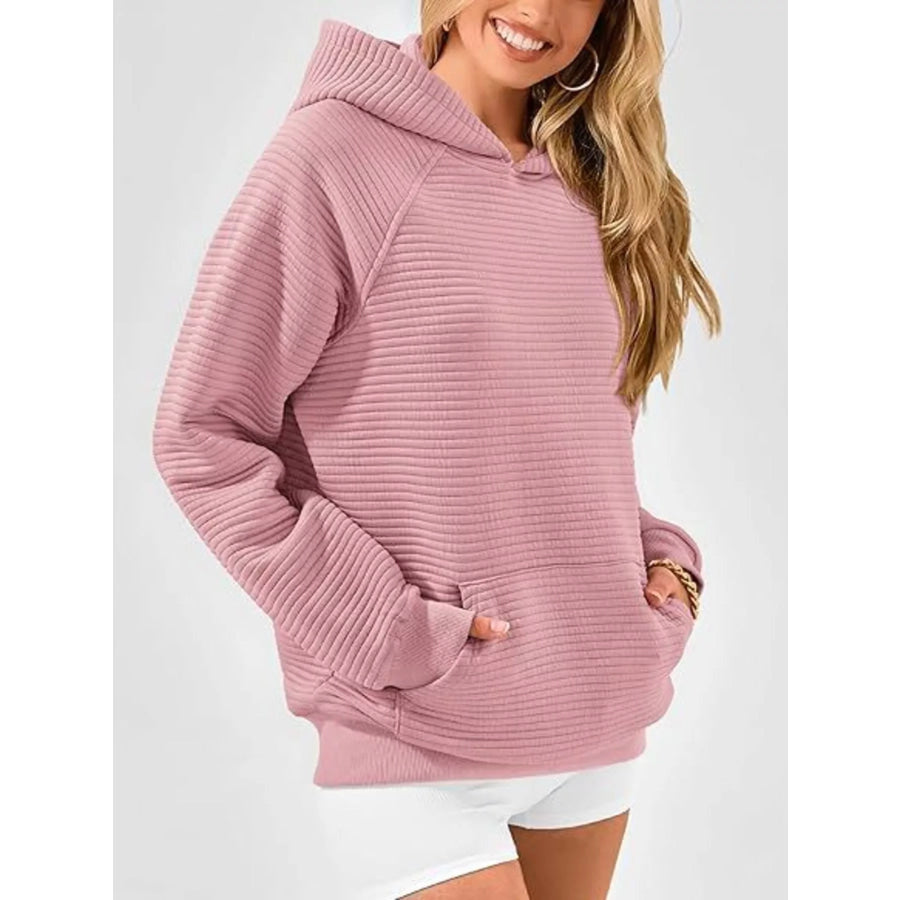 Texture Kangaroo Pocket Raglan Sleeve Hoodie Apparel and Accessories