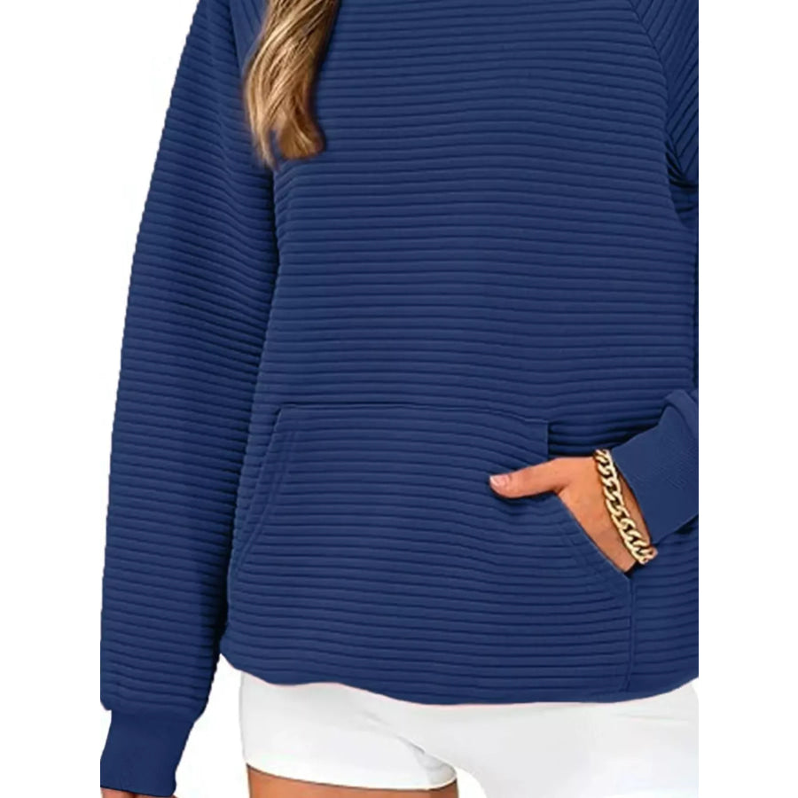 Texture Kangaroo Pocket Raglan Sleeve Hoodie Apparel and Accessories