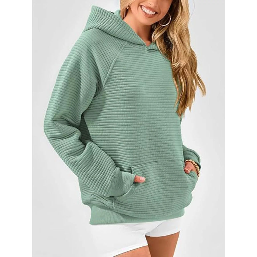 Texture Kangaroo Pocket Raglan Sleeve Hoodie Apparel and Accessories