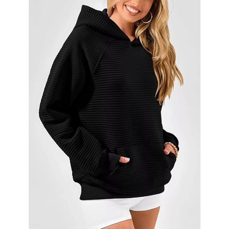 Texture Kangaroo Pocket Raglan Sleeve Hoodie Apparel and Accessories