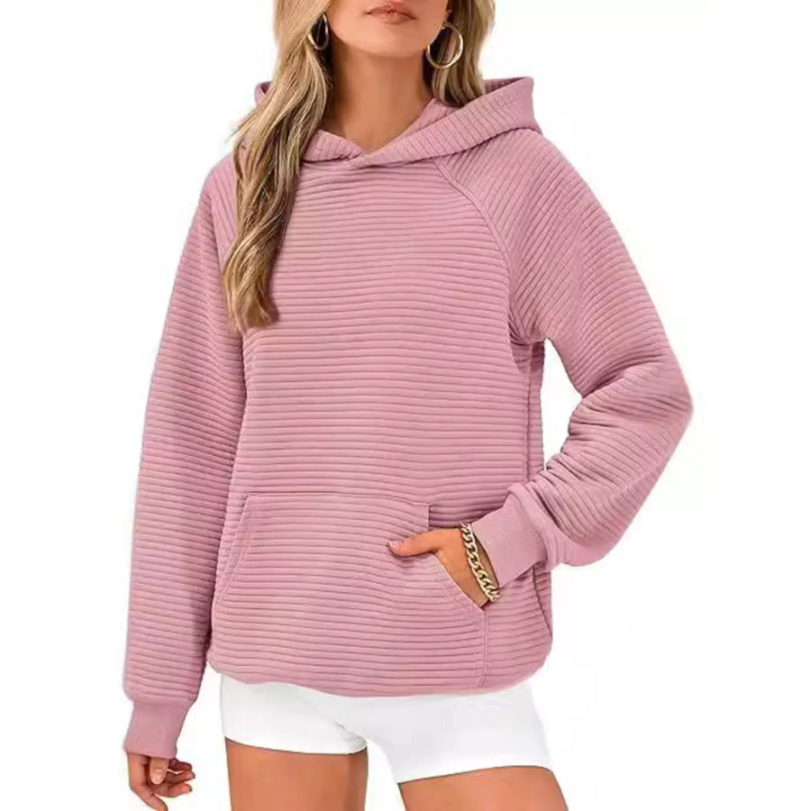 Texture Kangaroo Pocket Raglan Sleeve Hoodie Apparel and Accessories