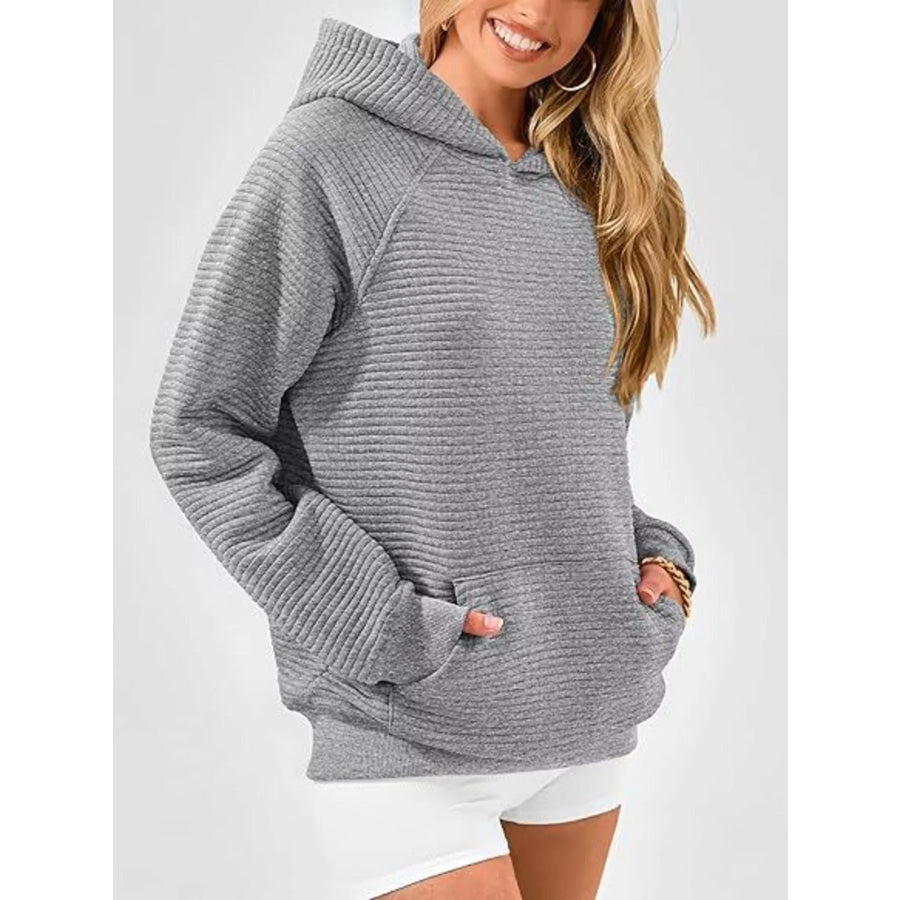 Texture Kangaroo Pocket Raglan Sleeve Hoodie Apparel and Accessories