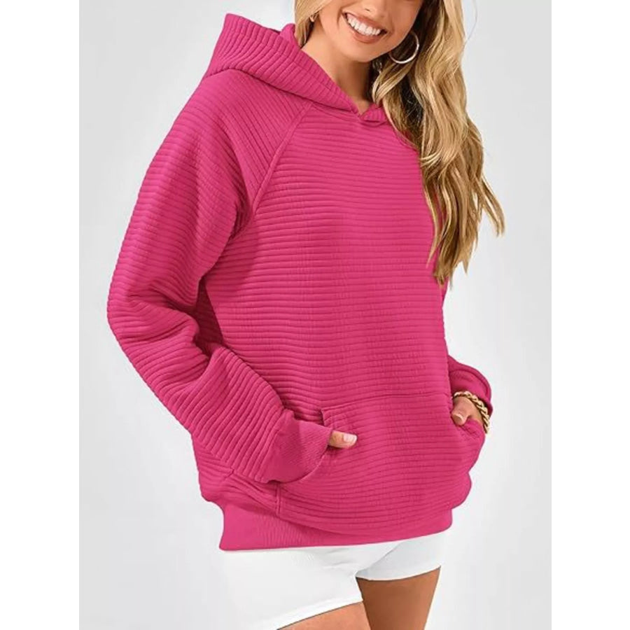 Texture Kangaroo Pocket Raglan Sleeve Hoodie Apparel and Accessories