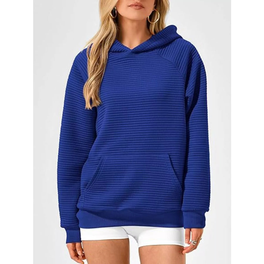 Texture Kangaroo Pocket Raglan Sleeve Hoodie Blue / S Apparel and Accessories