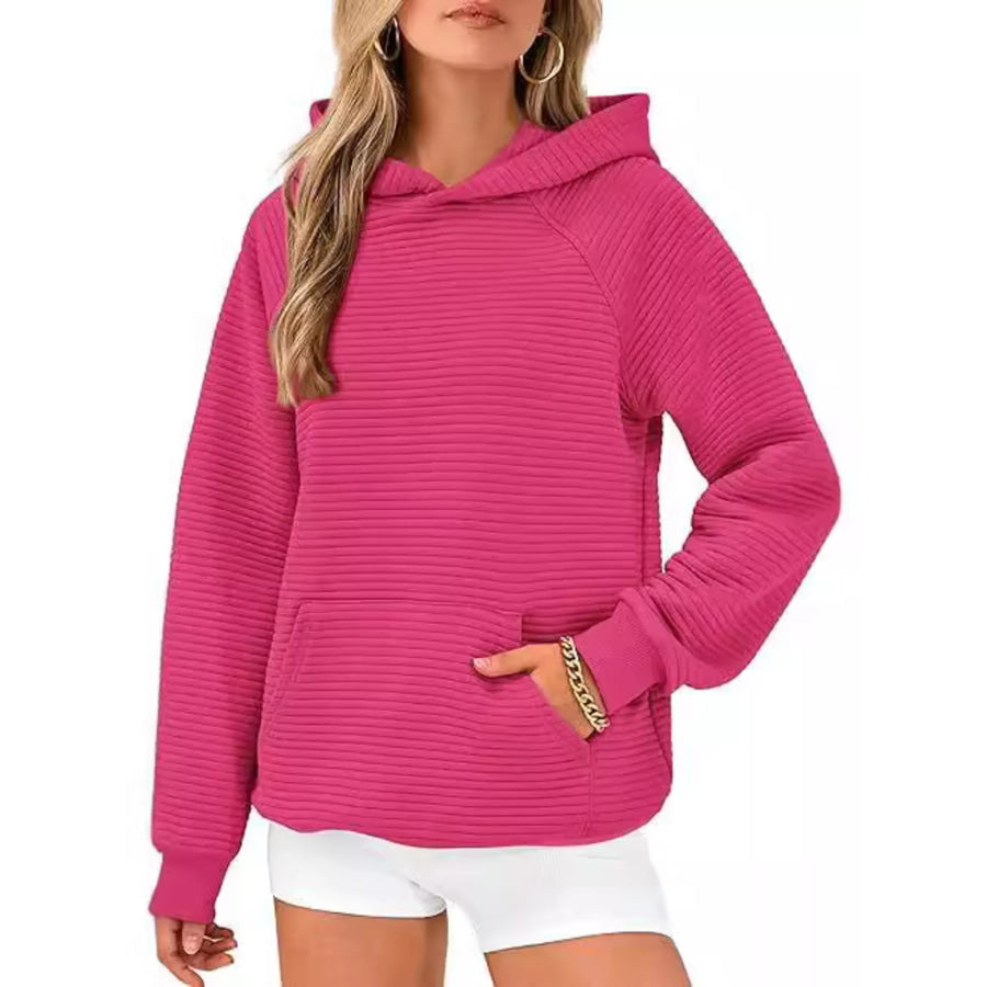 Texture Kangaroo Pocket Raglan Sleeve Hoodie Deep Rose / S Apparel and Accessories