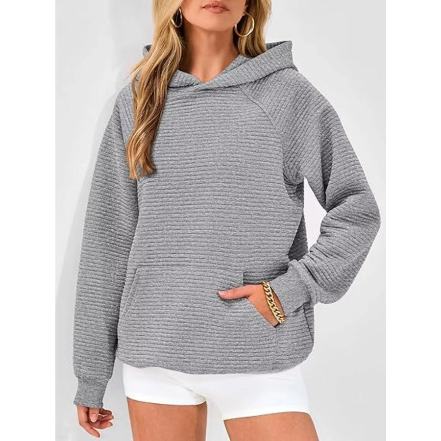 Texture Kangaroo Pocket Raglan Sleeve Hoodie Gray / S Apparel and Accessories