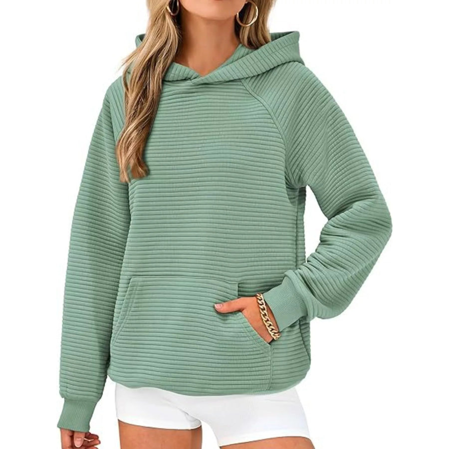 Texture Kangaroo Pocket Raglan Sleeve Hoodie Green / S Apparel and Accessories