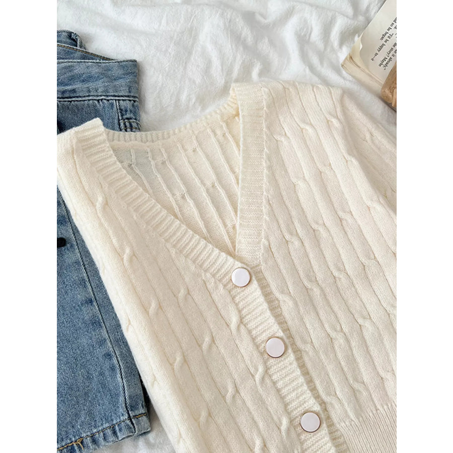 Texture Knit Button Down Cardigan Apricot / One Size Apparel and Accessories