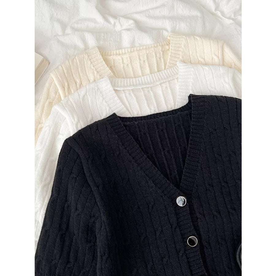 Texture Knit Button Down Cardigan Black / One Size Apparel and Accessories