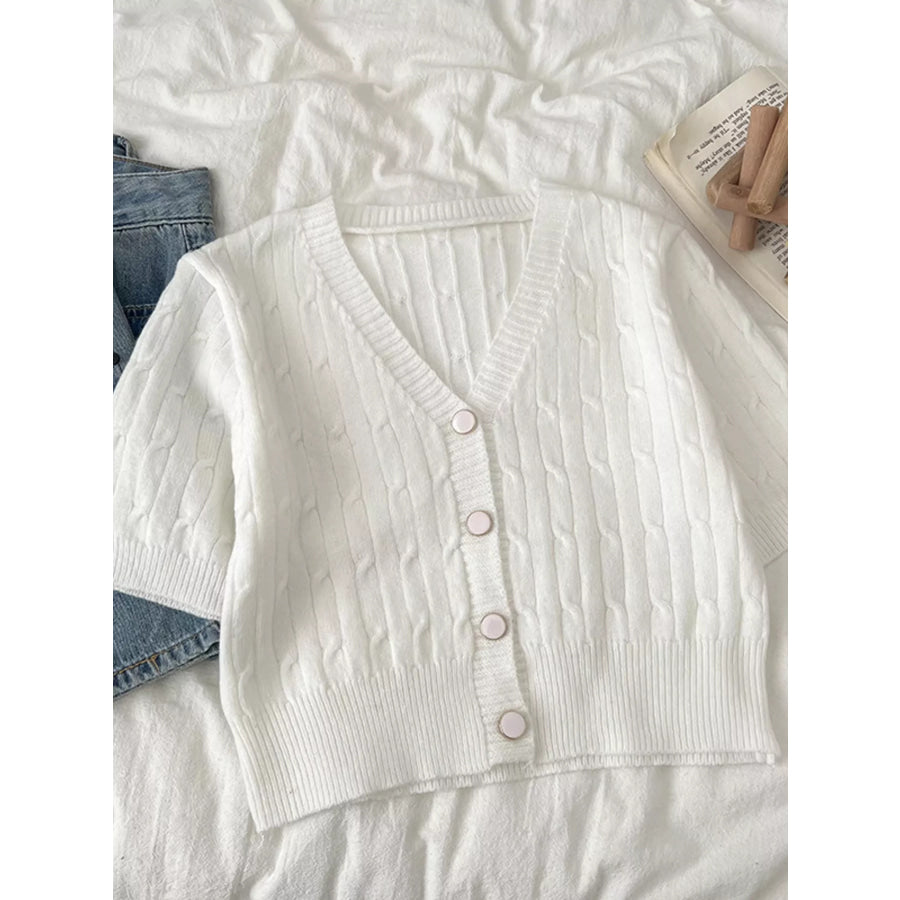 Texture Knit Button Down Cardigan White / One Size Apparel and Accessories