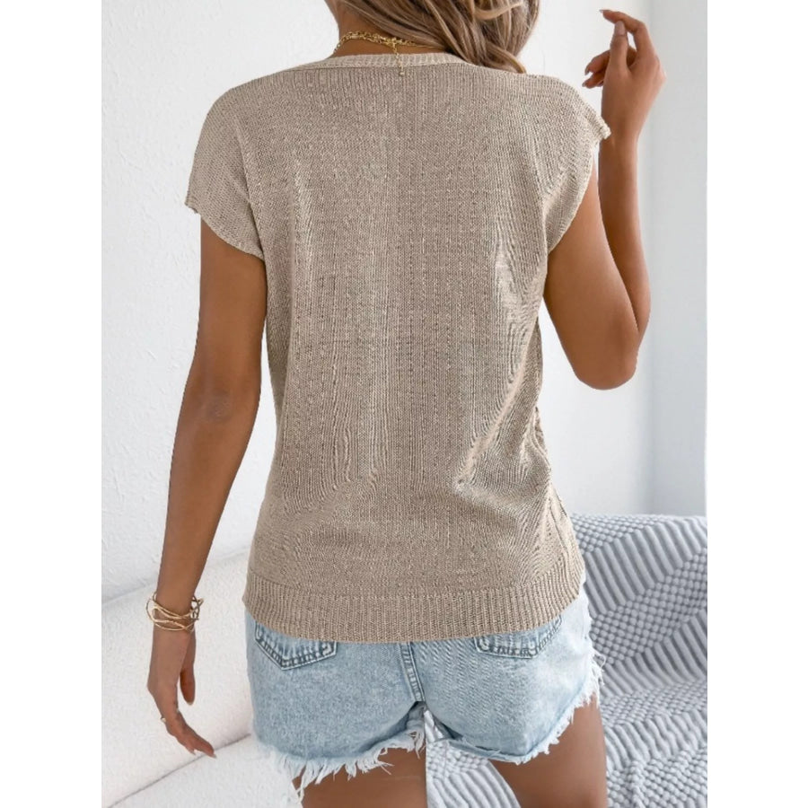 Texture Knit Button Up Cap Sleeve Cardigan Apparel and Accessories