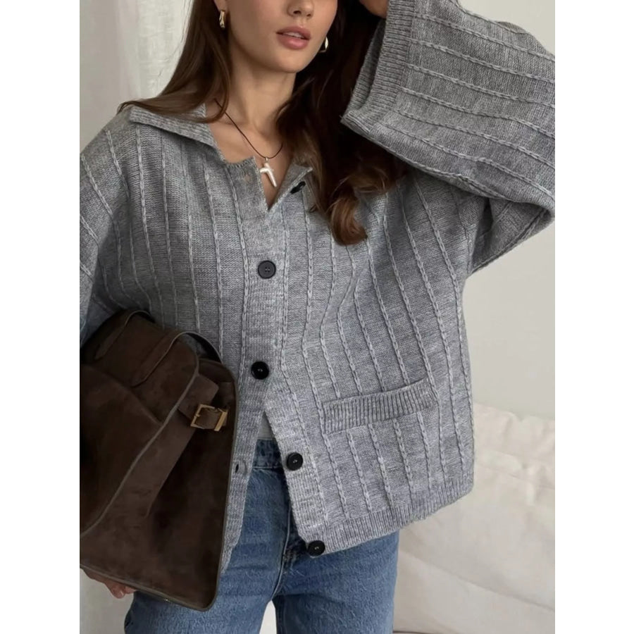 Texture Knit Cardigan with Wide Sleeves and Collar Apparel Accessories