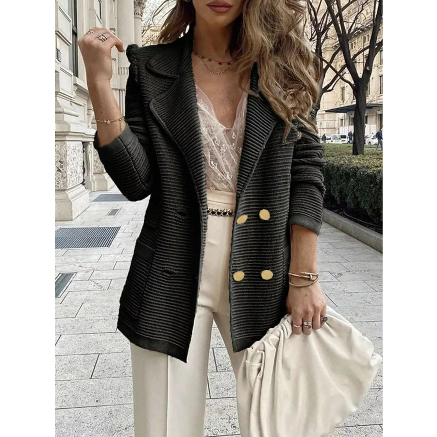 Texture Knit Double-Breasted Blazer Black / S Apparel and Accessories