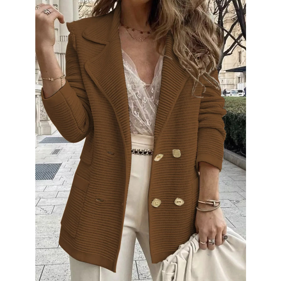 Texture Knit Double-Breasted Blazer Coffee / S Apparel and Accessories