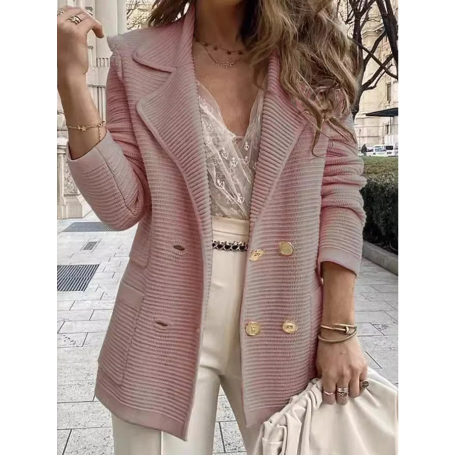 Texture Knit Double-Breasted Blazer Pink / S Apparel and Accessories