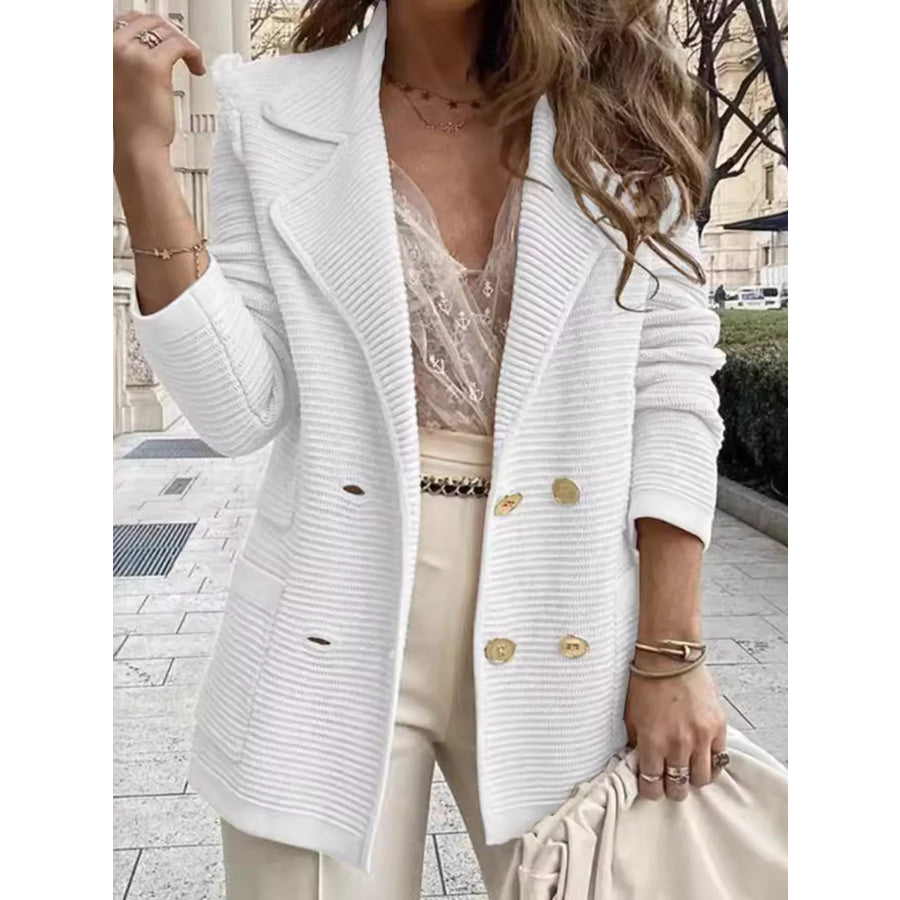 Texture Knit Double-Breasted Blazer White / S Apparel and Accessories