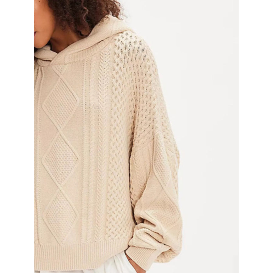 Texture Knit Long Sleeve Hooded Sweater Apparel and Accessories