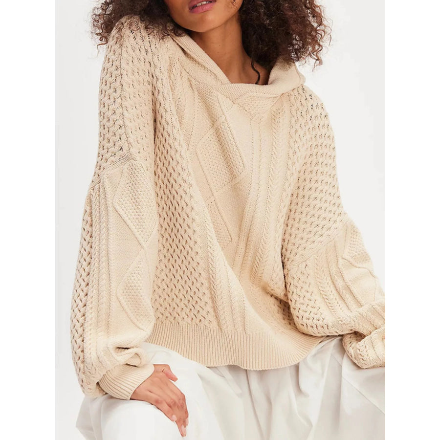 Texture Knit Long Sleeve Hooded Sweater Apparel and Accessories