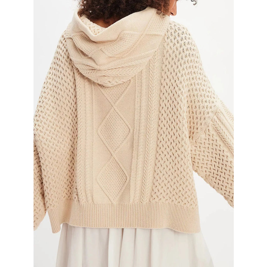 Texture Knit Long Sleeve Hooded Sweater Apparel and Accessories