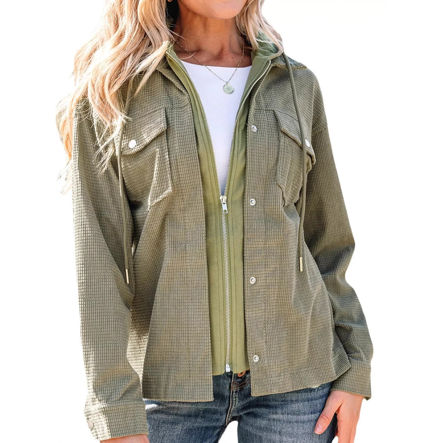 Texture Long Sleeve Hooded Jacket Apparel and Accessories