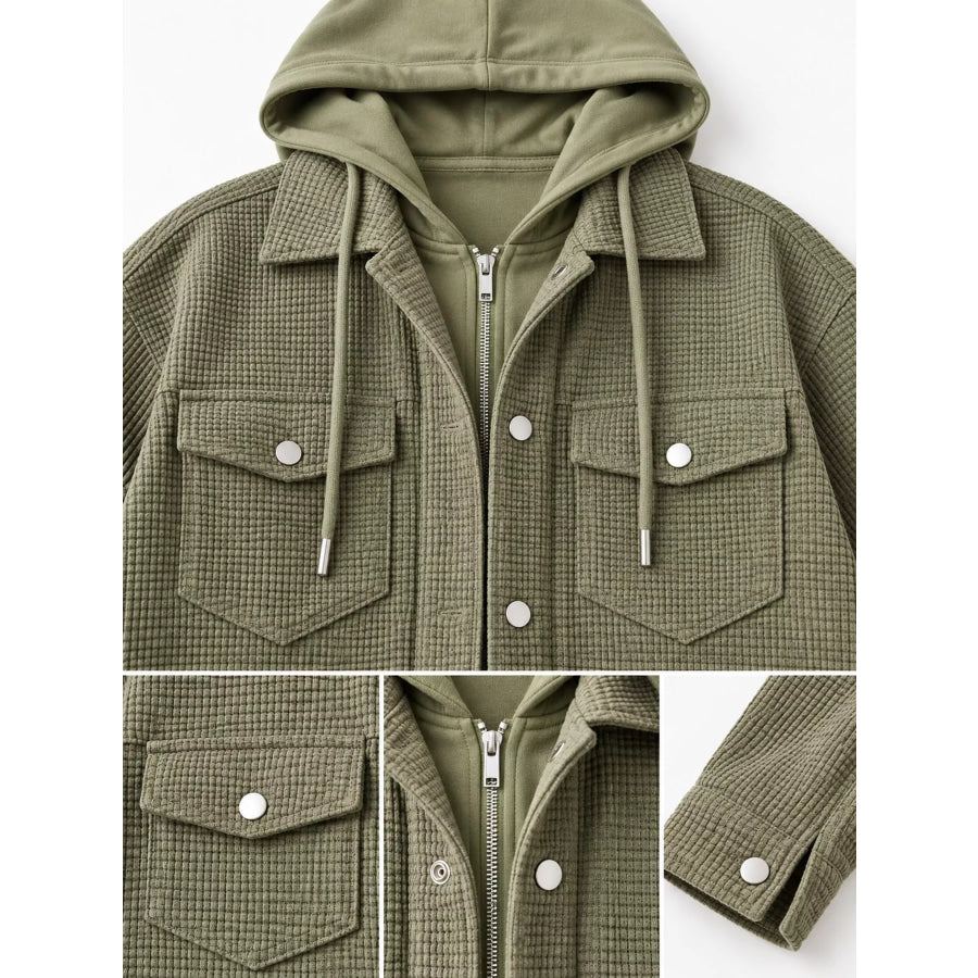 Texture Long Sleeve Hooded Jacket Apparel and Accessories