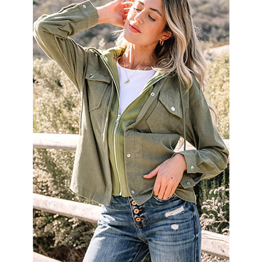 Texture Long Sleeve Hooded Jacket Apparel and Accessories