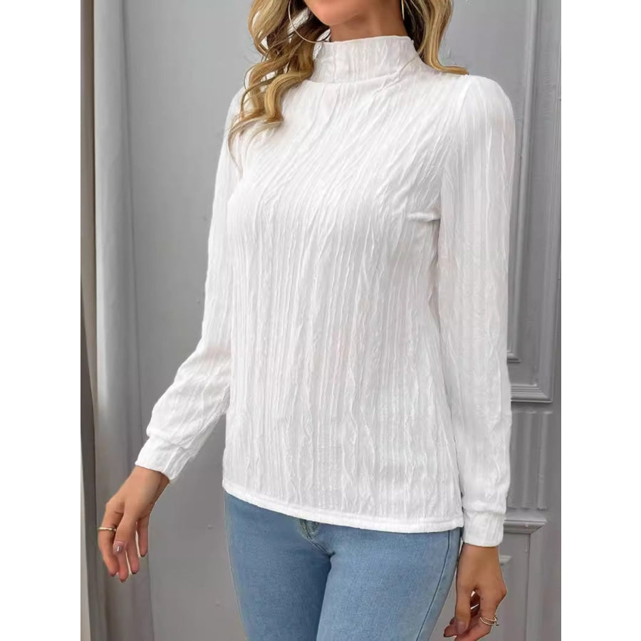 Texture Mock Neck Long Sleeve Top White / S Apparel and Accessories