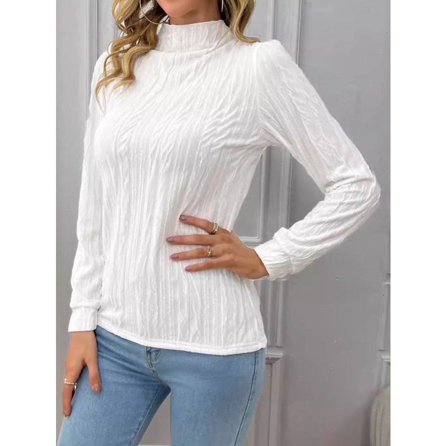 Texture Mock Neck Long Sleeve Top Apparel and Accessories