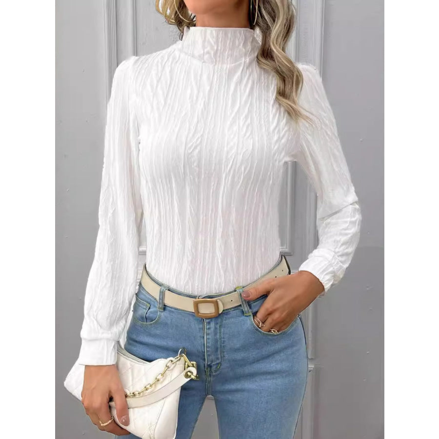 Texture Mock Neck Long Sleeve Top White / S Apparel and Accessories