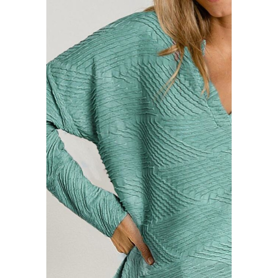 Texture Notched Drop Shoulder Top Turquoise / S Clothing