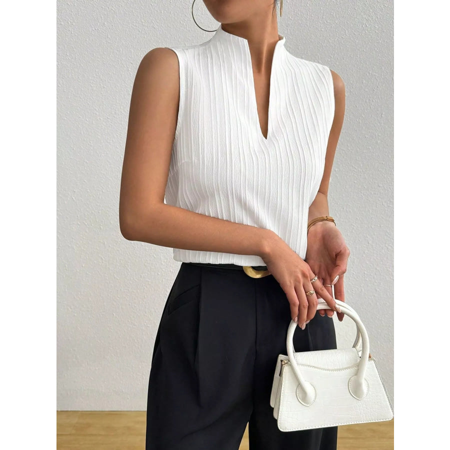 Texture Notched Sleeveless Top Apparel and Accessories