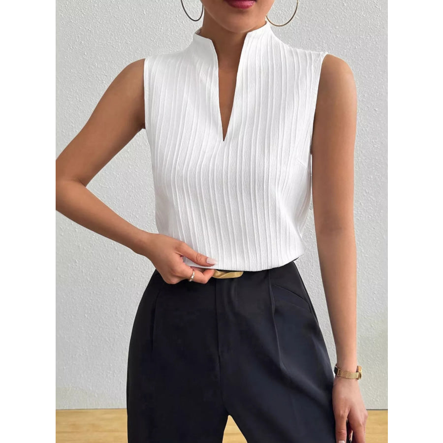 Texture Notched Sleeveless Top Apparel and Accessories