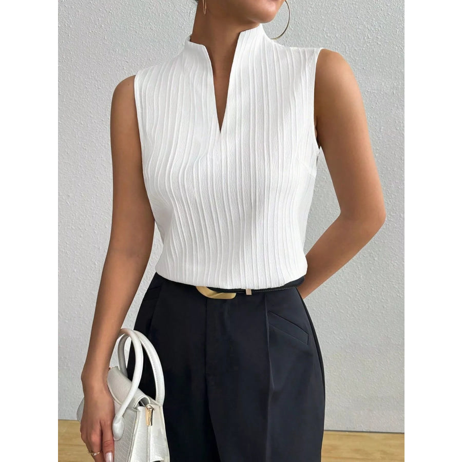 Texture Notched Sleeveless Top Apparel and Accessories