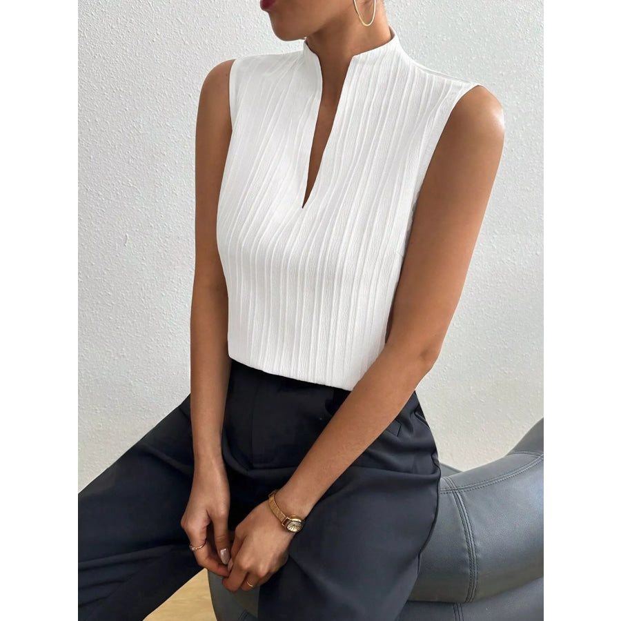 Texture Notched Sleeveless Top Apparel and Accessories
