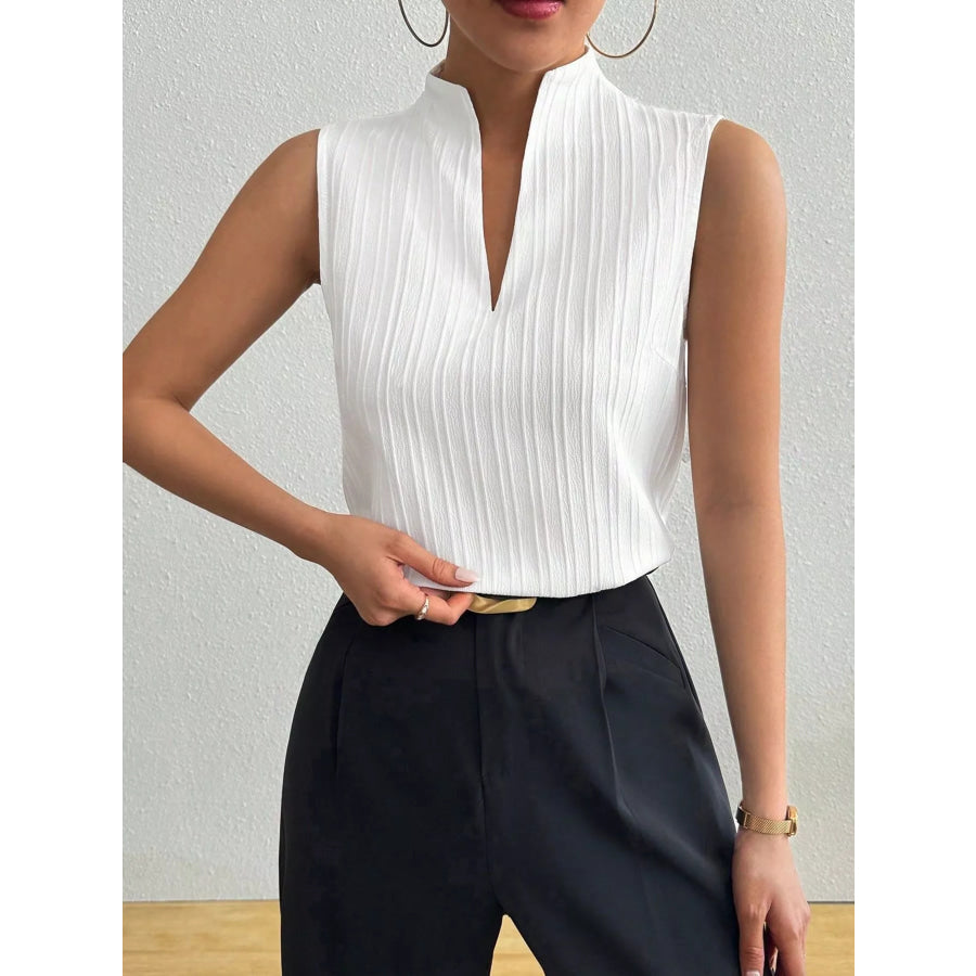 Texture Notched Sleeveless Top White / S Apparel and Accessories