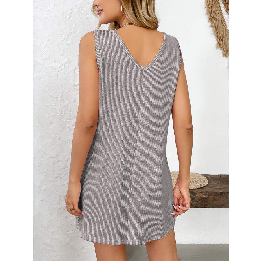 Texture Pocketed V-Neck Tank Dress Apparel and Accessories