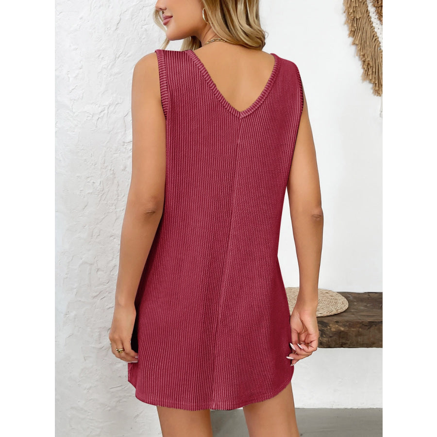 Texture Pocketed V-Neck Tank Dress Apparel and Accessories